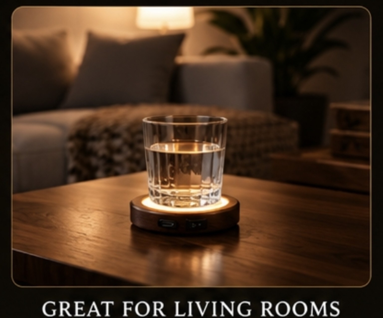 Kreative Coaster glowing in a living room