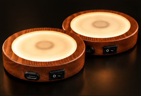 Two handcrafted illuminated coasters