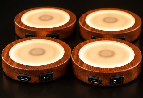 Four handcrafted illuminated coasters